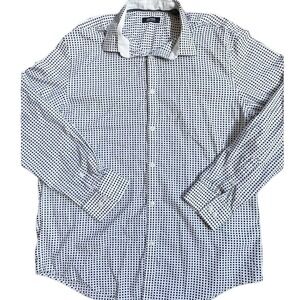 Alfani Men's‎ White and Black Square Print Button Down Dress Shirt L EUC